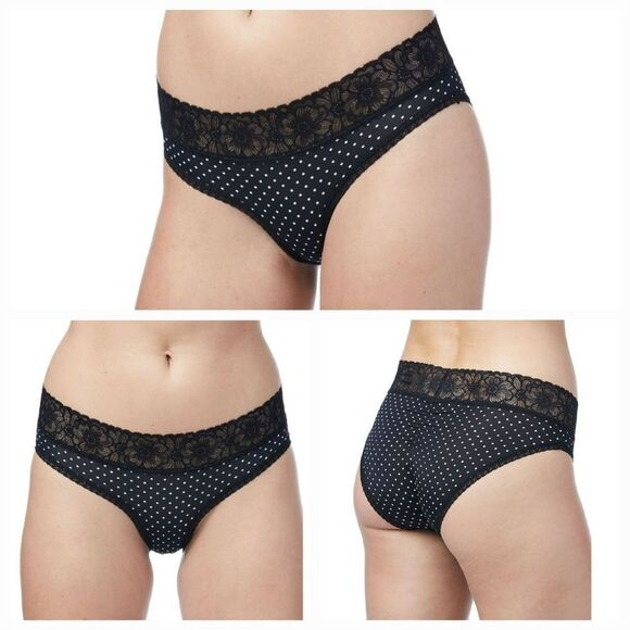 🔺️NWT Black Polka Dot Micro & Lace Cheeky Bikini Panties Medium - Picture 1 of 7